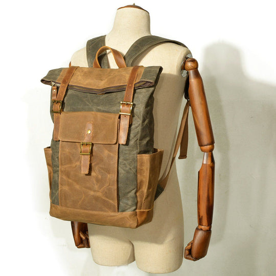 Eryndor | Two-tone Backpack in Waxed Canvas and Leather