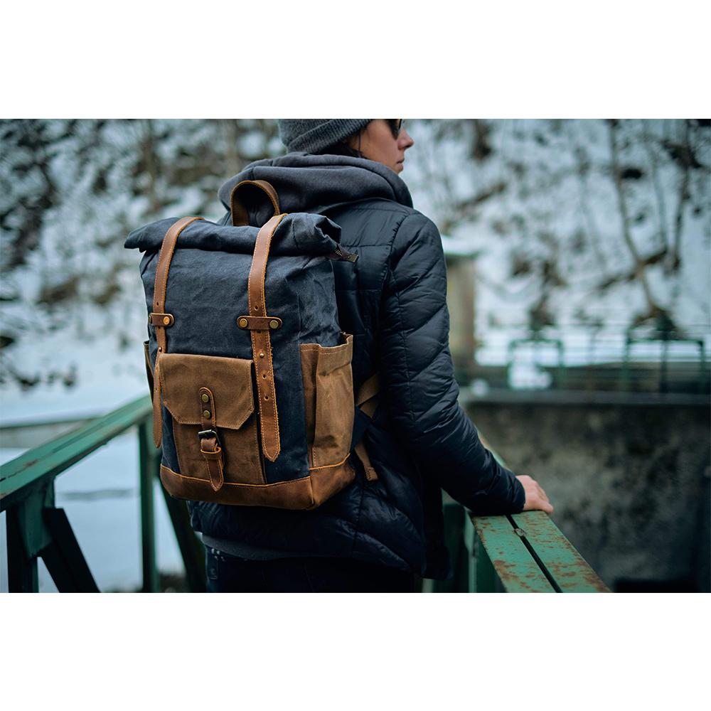 Svala | Vintage Waxed Canvas Rolltop Backpack
