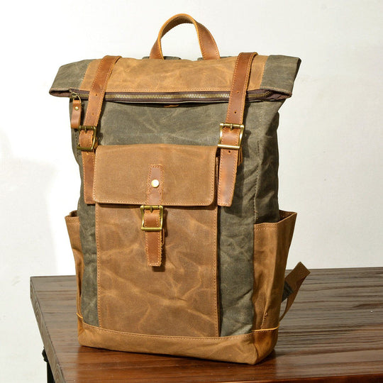 Eryndor | Two-tone Backpack in Waxed Canvas and Leather
