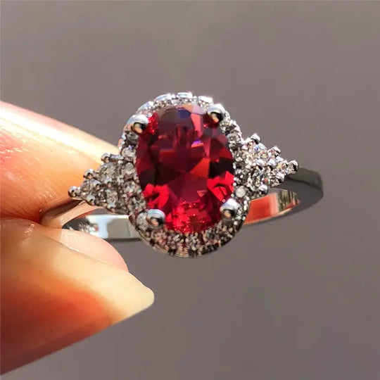 Silver Ruby Halo Ring