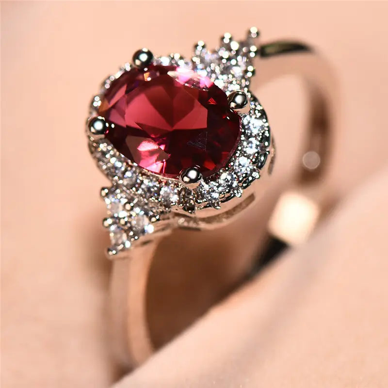 Silver Ruby Halo Ring