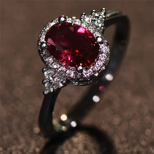 Silver Ruby Halo Ring