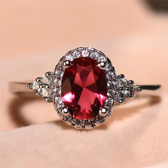 Silver Ruby Halo Ring