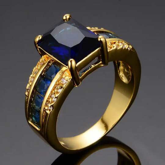Gold Sapphire Square-Cut Ring