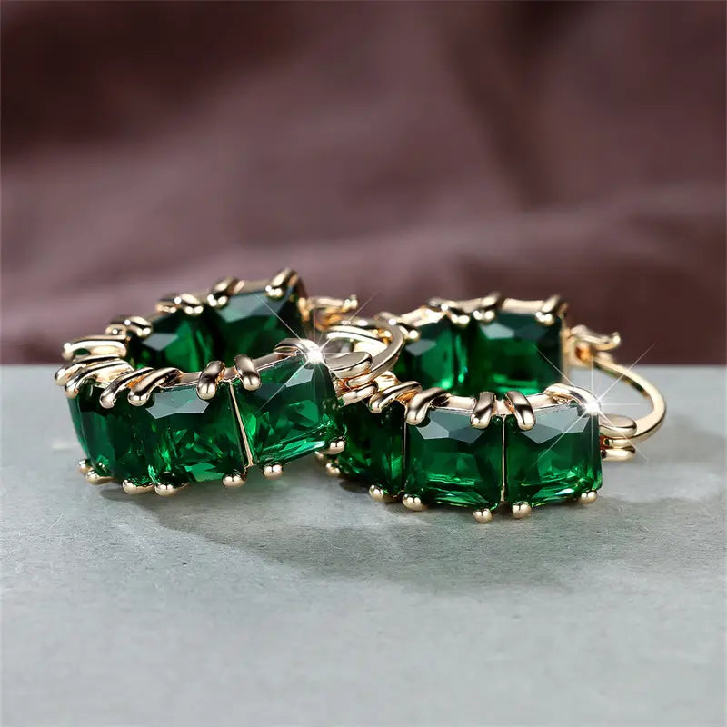 Gold Emerald Chunky Hoop Earrings