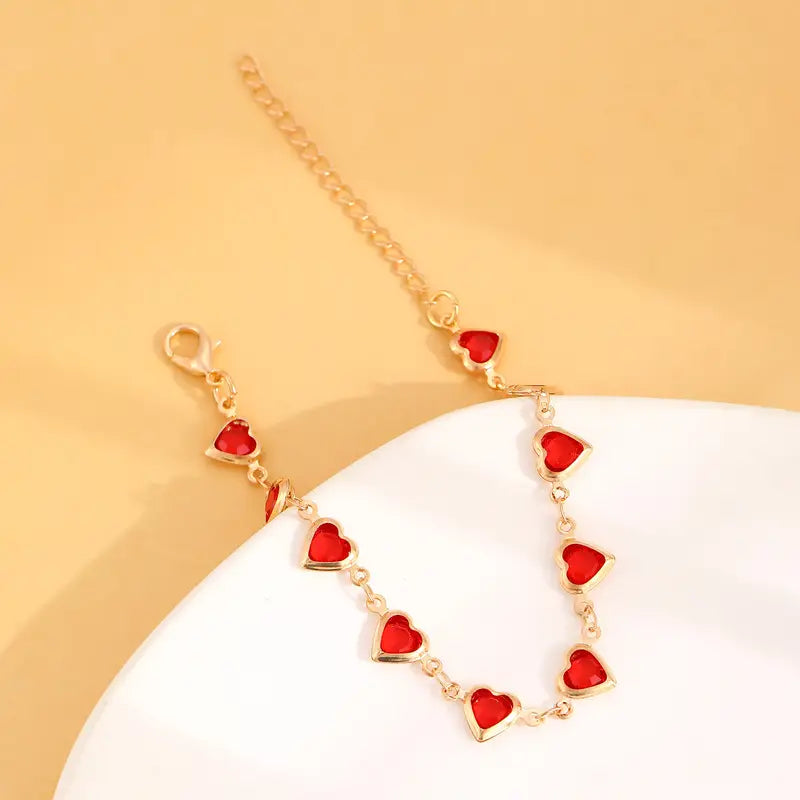 Gold Ruby Heart Chain Bracelet