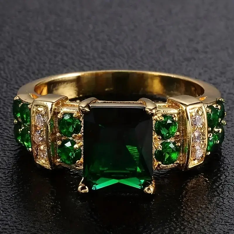 Gold Emerald Geometric Ring