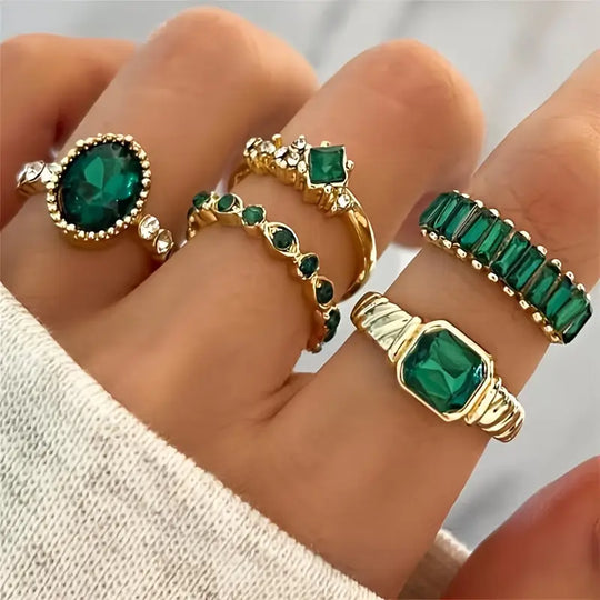 Gold Emerald Ring Set
