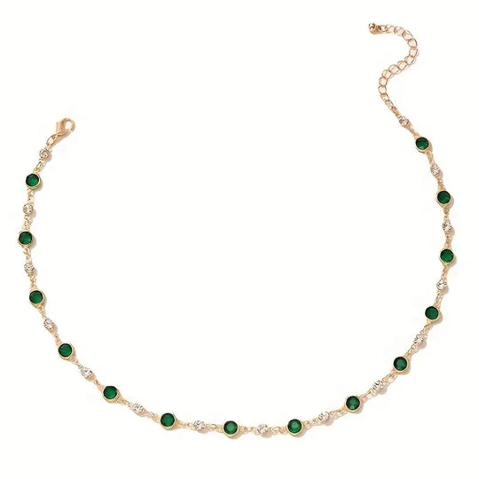 Gold Emerald Station Necklace