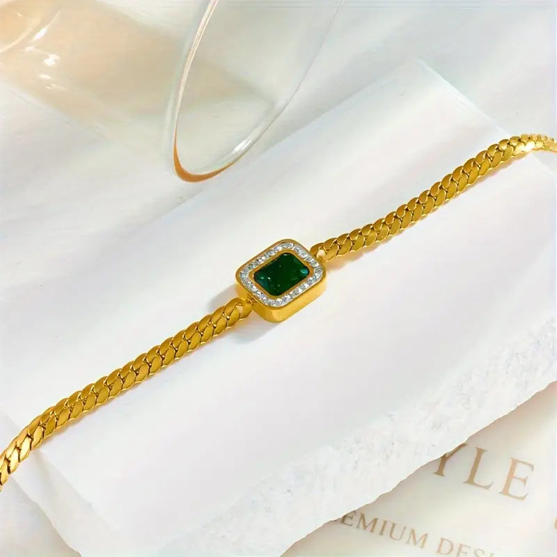 Gold Emerald Chain Bracelet