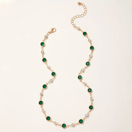 Gold Emerald Station Necklace