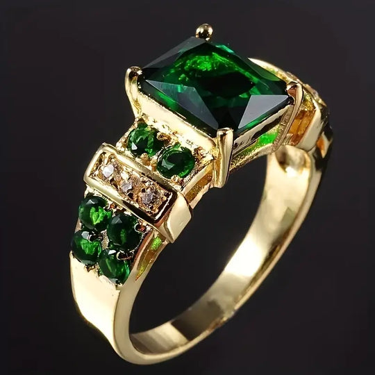 Gold Emerald Geometric Ring