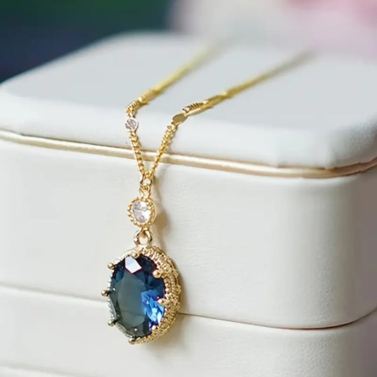 Gold Sapphire Oval Drop Necklace