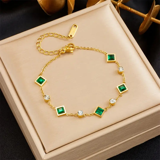 Gold Emerald Station Bracelet