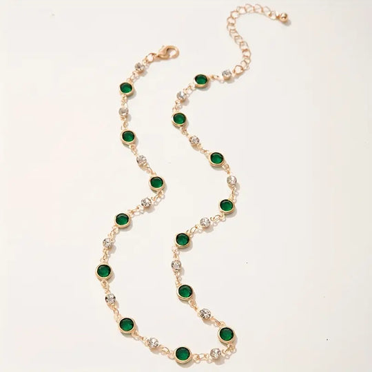 Gold Emerald Station Necklace