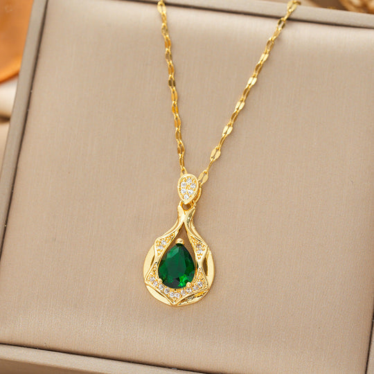 Gold Emerald Teardrop Pendant Necklace