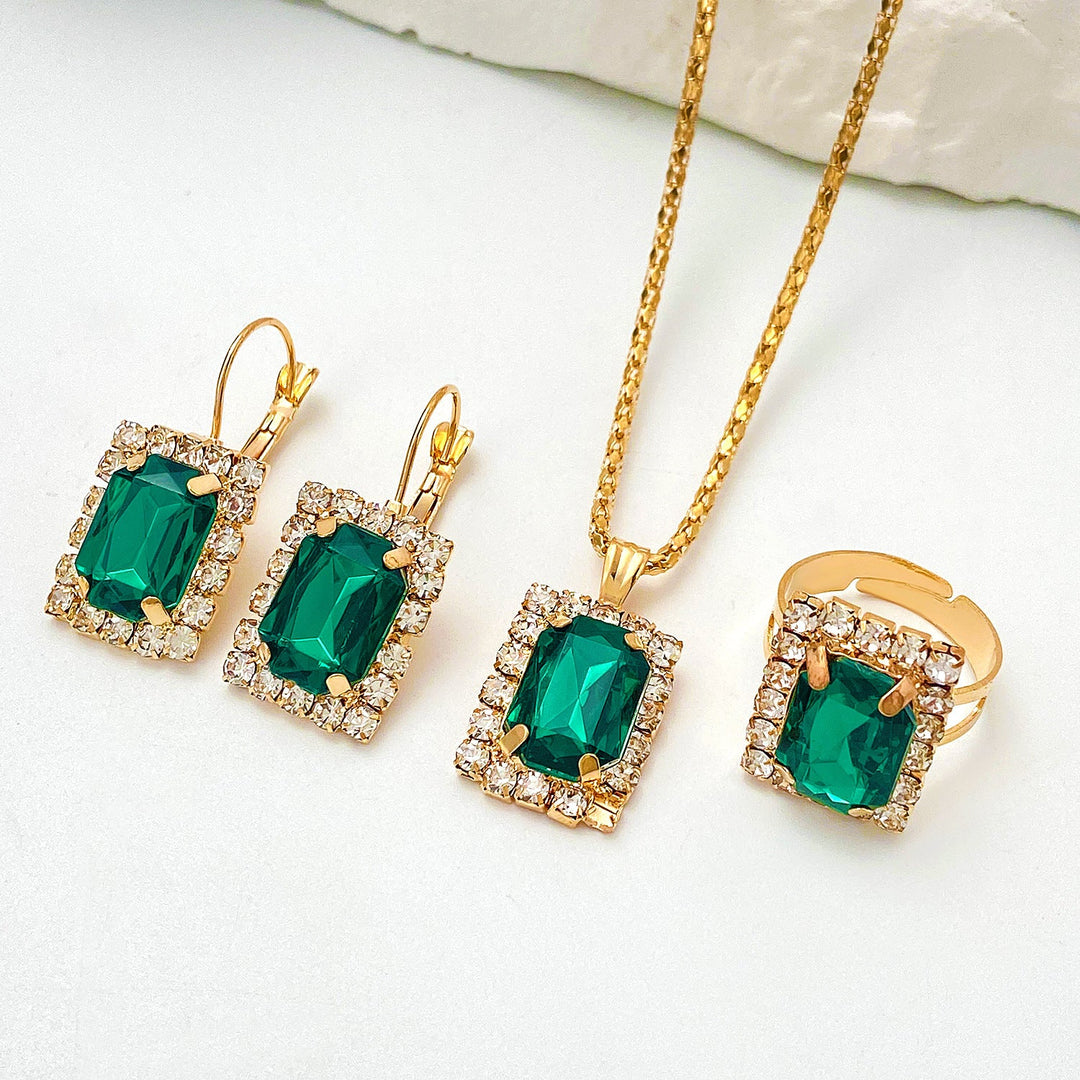 Gold Emerald Rectangular Jewelry Set