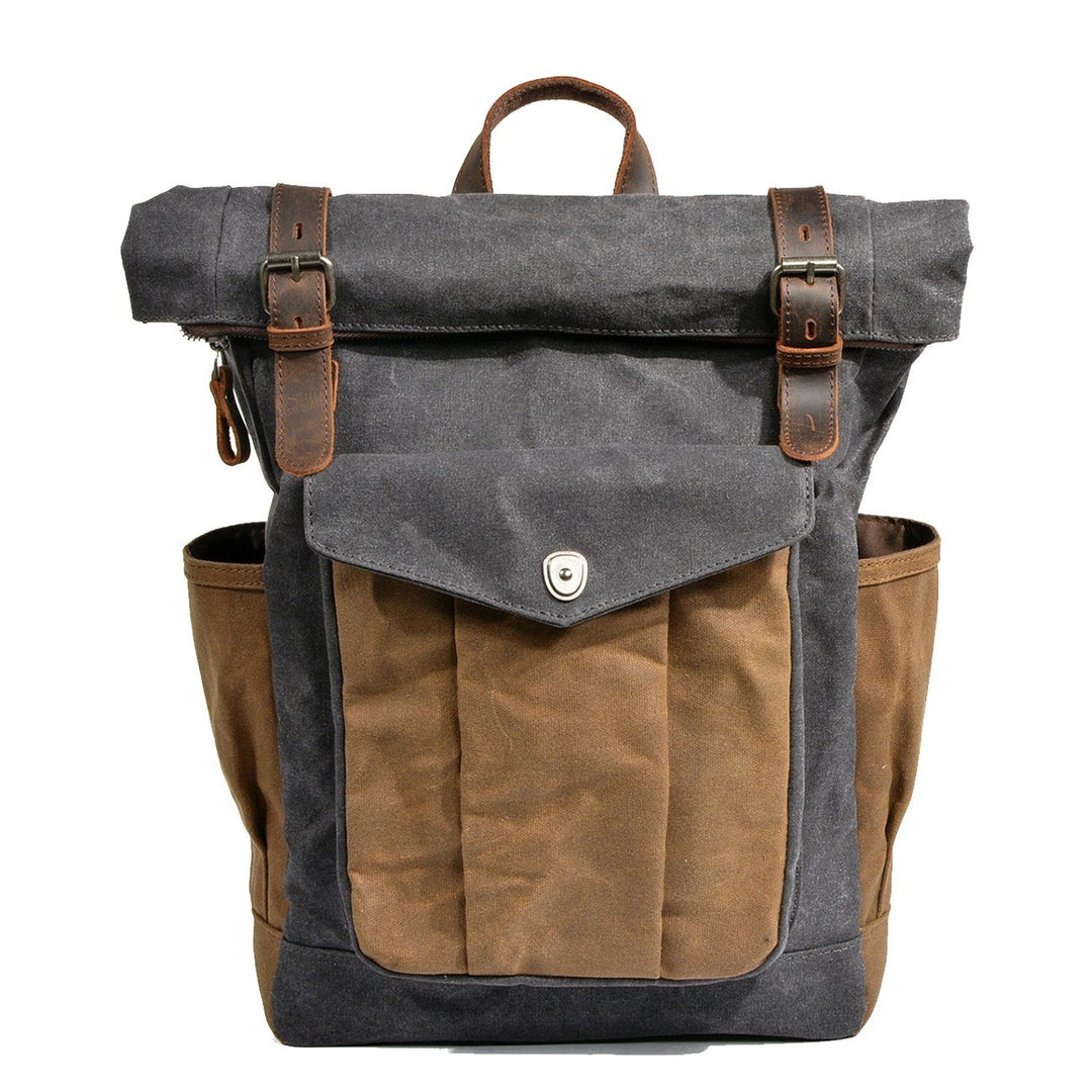 Eira | Vintage Backpack in Waxed Canvas with Roll Top Closure