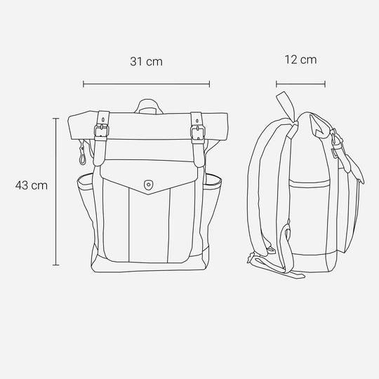 Eira | Vintage Backpack in Waxed Canvas with Roll Top Closure