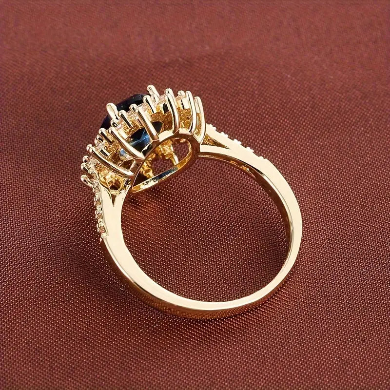 Gold Sapphire Halo Ring