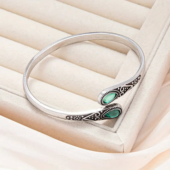 Silver Emerald Vintage Bangle