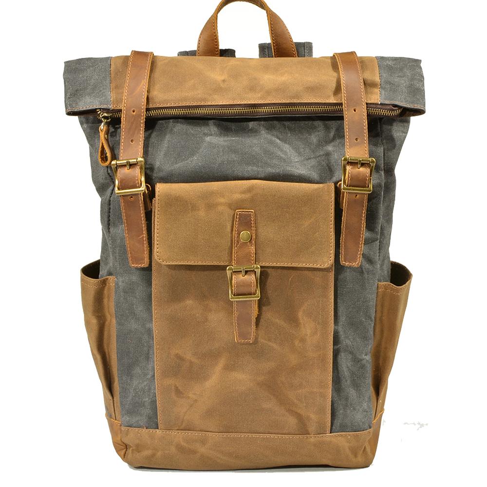 Eryndor | Two-tone Backpack in Waxed Canvas and Leather