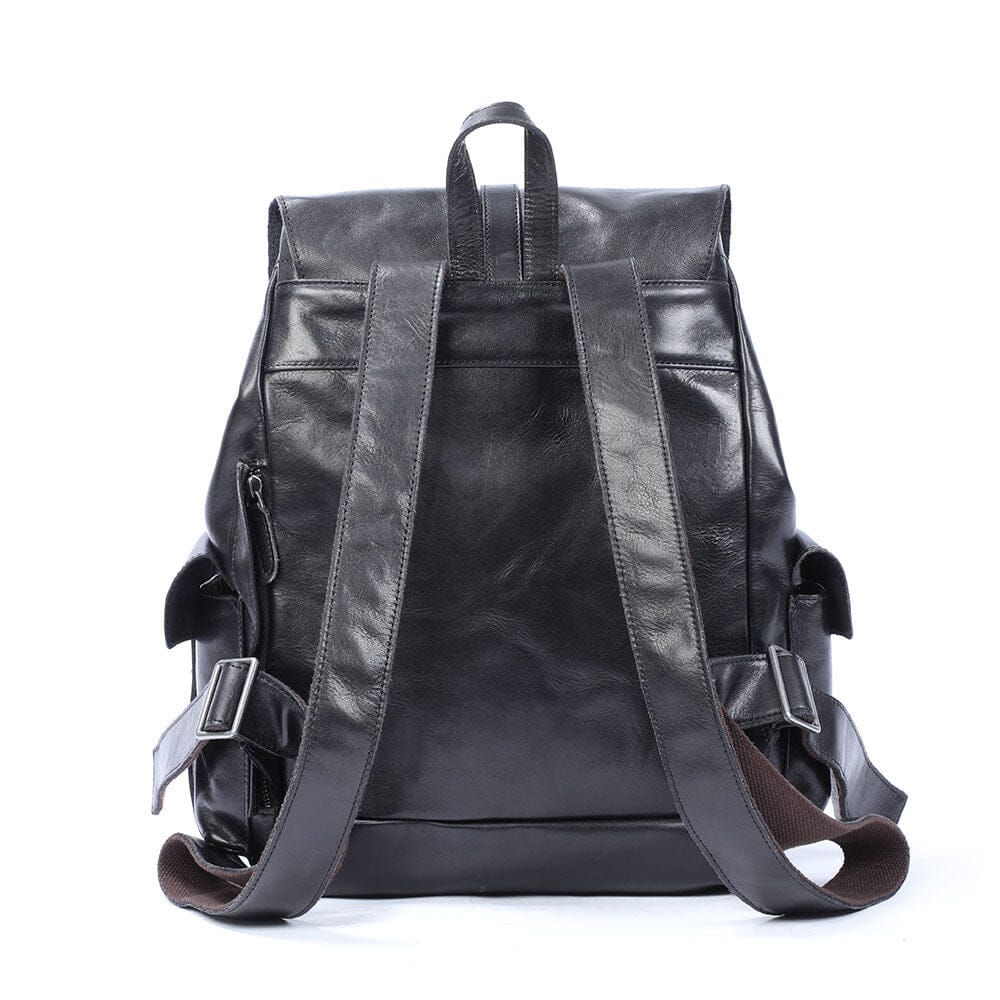 Cael | Black Leather Backpack with Drawstring Closure