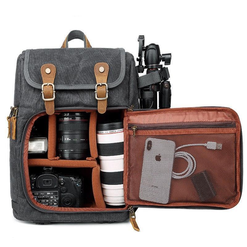 Luthar | Vintage Canvas and Leather Camera Backpack