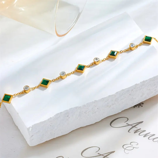 Gold Emerald Station Bracelet