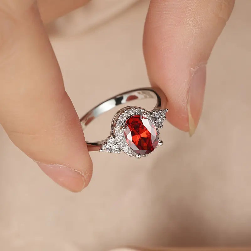 Silver Ruby Halo Ring