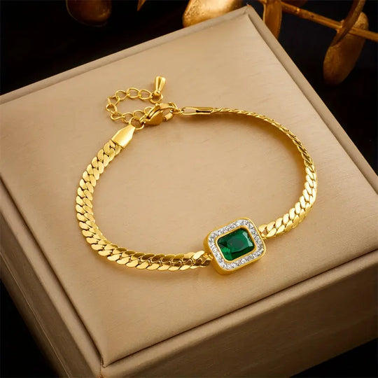Gold Emerald Chain Bracelet