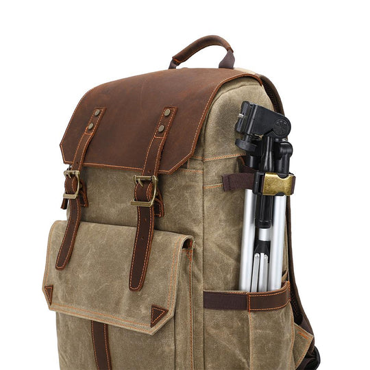 Thalen | Vintage Waxed Canvas and Leather Camera Backpack