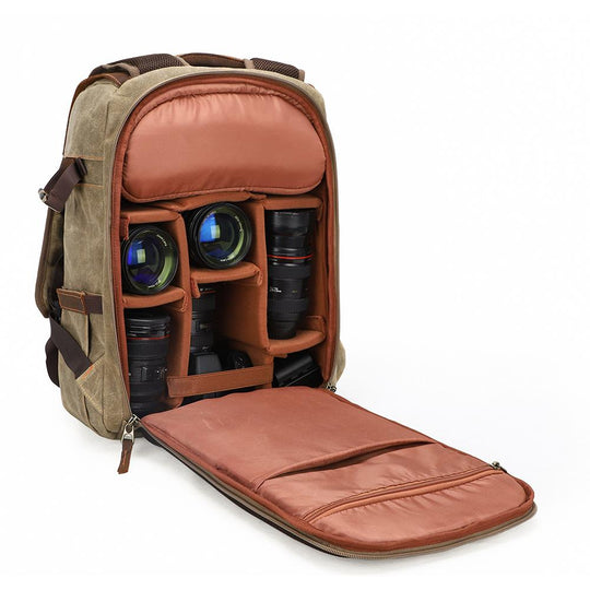 Thalen | Vintage Waxed Canvas and Leather Camera Backpack
