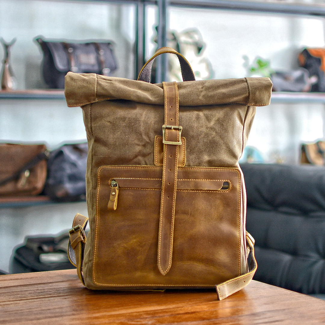 Halden | Vintage Canvas and Leather Rolltop Backpack