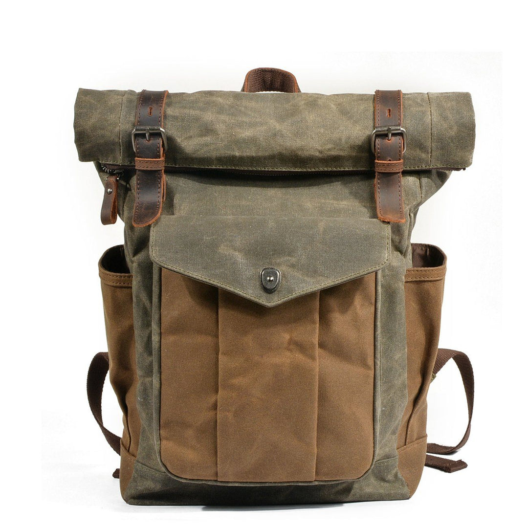 Eira | Vintage Backpack in Waxed Canvas with Roll Top Closure