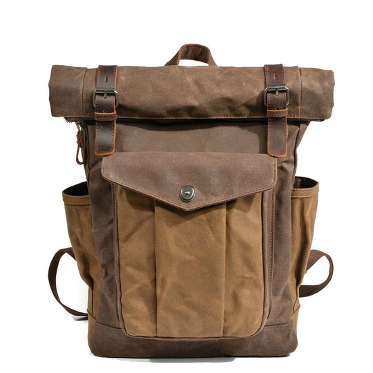 Eira | Vintage Backpack in Waxed Canvas with Roll Top Closure