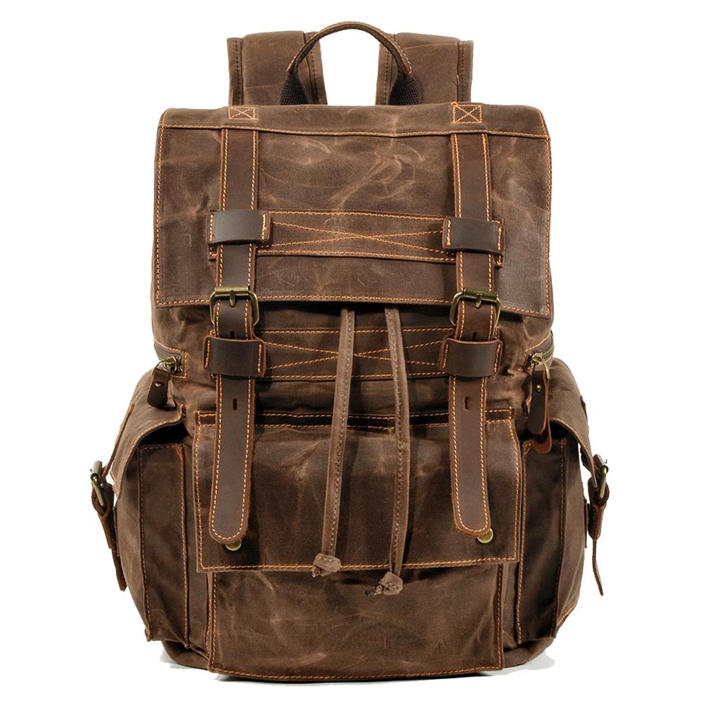 Kaelen | Vintage Backpack in Waxed Canvas & Leather