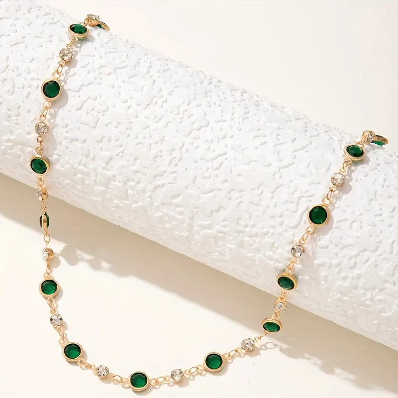 Gold Emerald Station Necklace