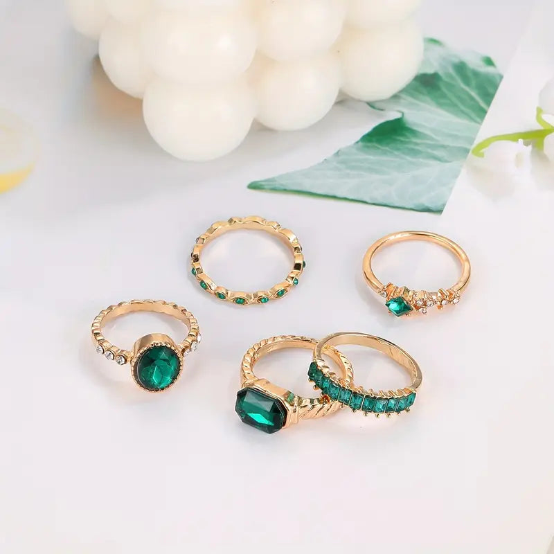 Gold Emerald Ring Set