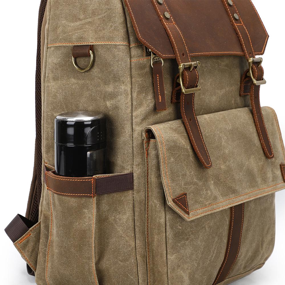 Thalen | Vintage Waxed Canvas and Leather Camera Backpack