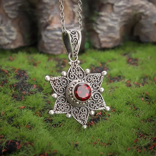 Silver Ruby Star Pendant Necklace