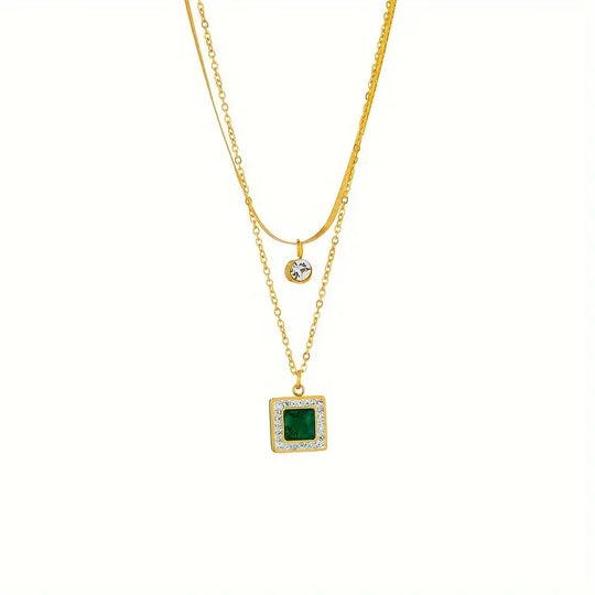 Gold Emerald Layered Necklace