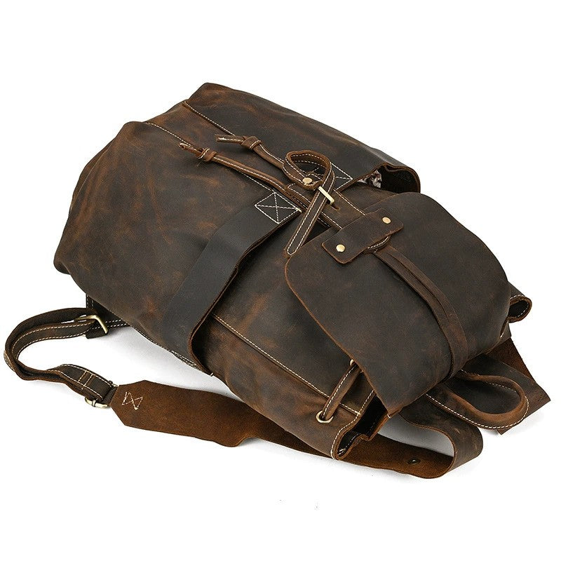 Mira | Vintage Leather Backpack with Drawstring Closure