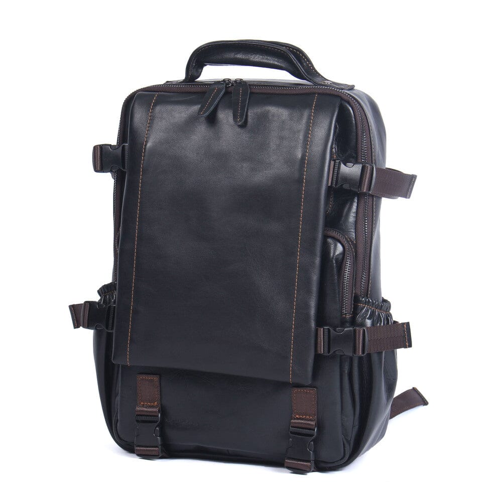 Theo | Black Leather Laptop Backpack