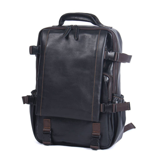 Theo | Black Leather Laptop Backpack
