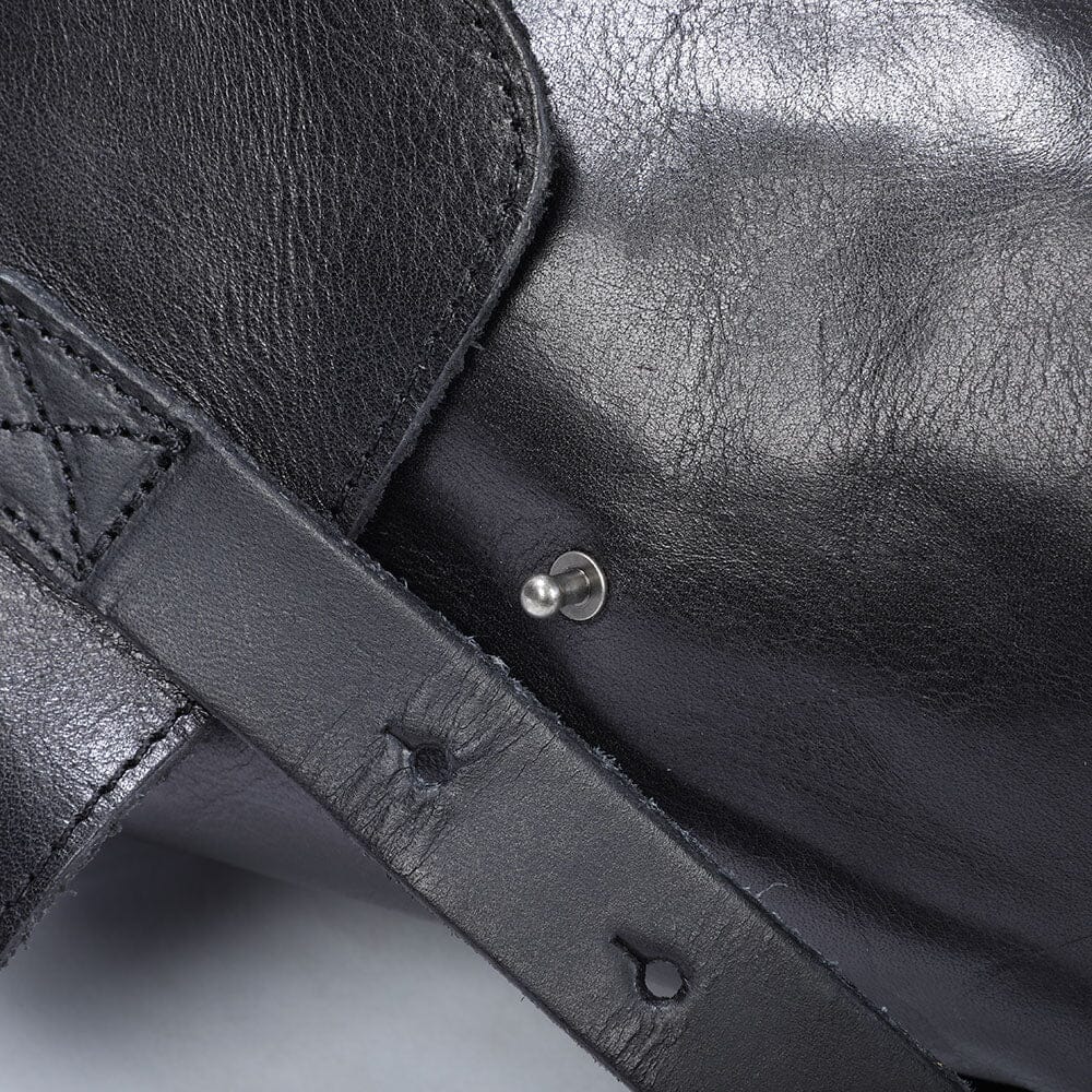 Cael | Black Leather Backpack with Drawstring Closure