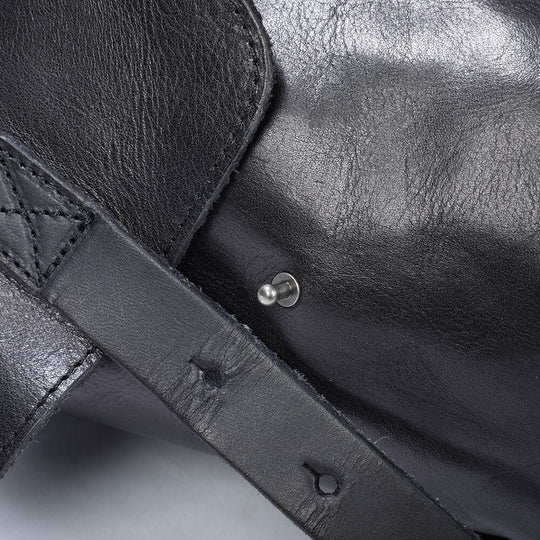 Cael | Black Leather Backpack with Drawstring Closure