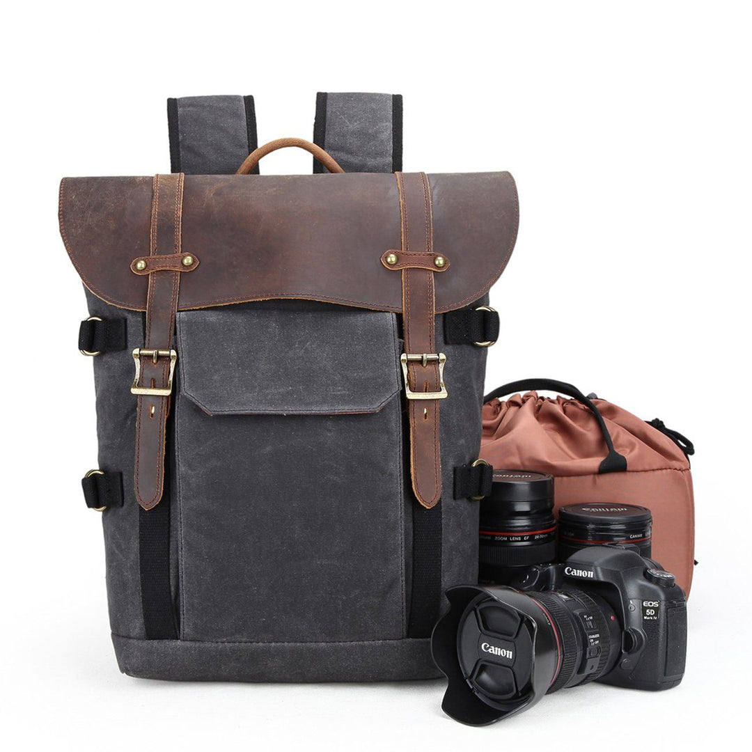 Caelen | Vintage Waxed Canvas and Leather Camera Backpack