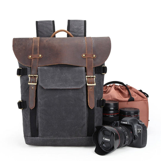Caelen | Vintage Waxed Canvas and Leather Camera Backpack