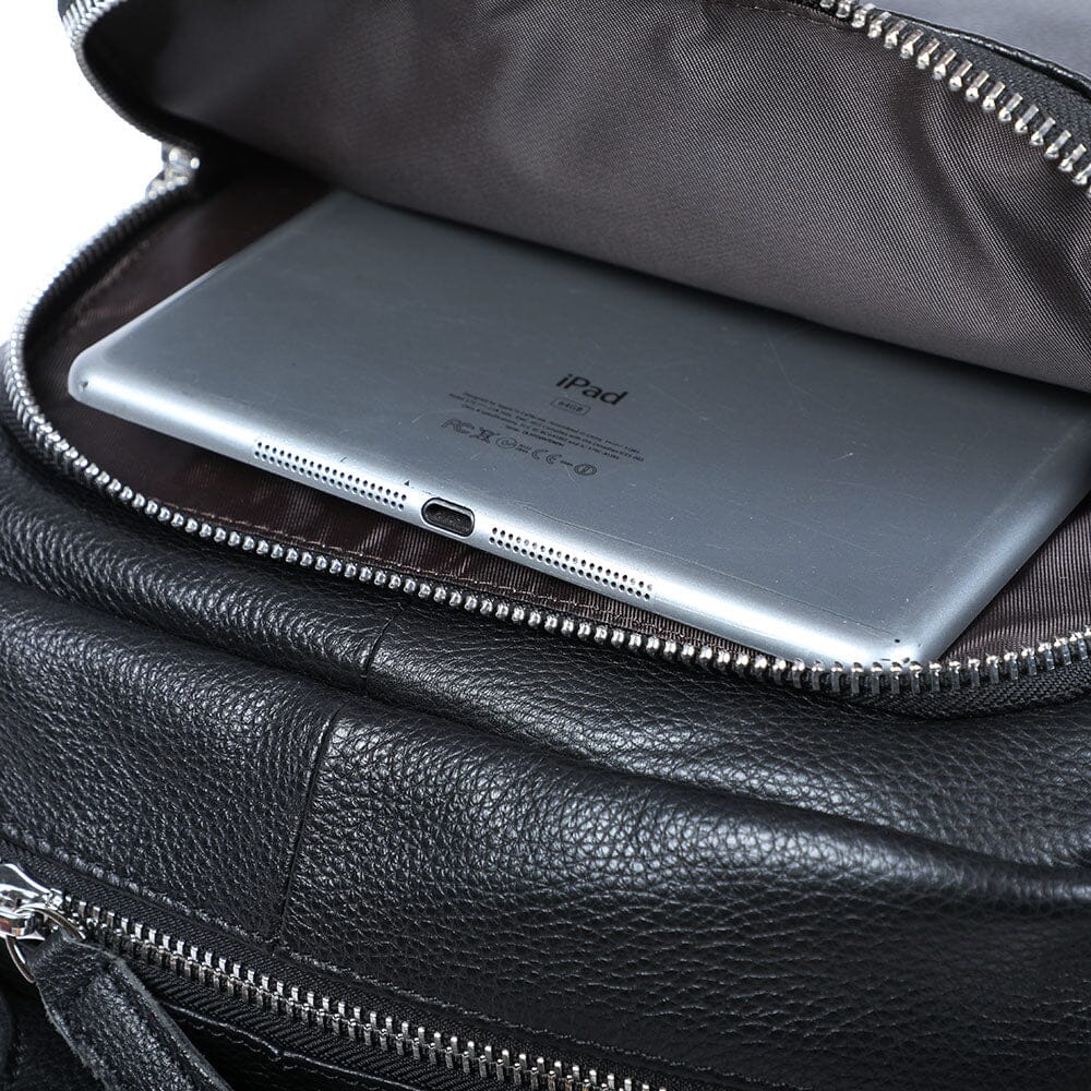 Niko | Black Leather Laptop Backpack